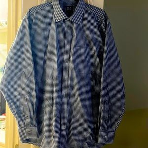 Blue, white and brown gingham Joseph A Bank shirt, EUC